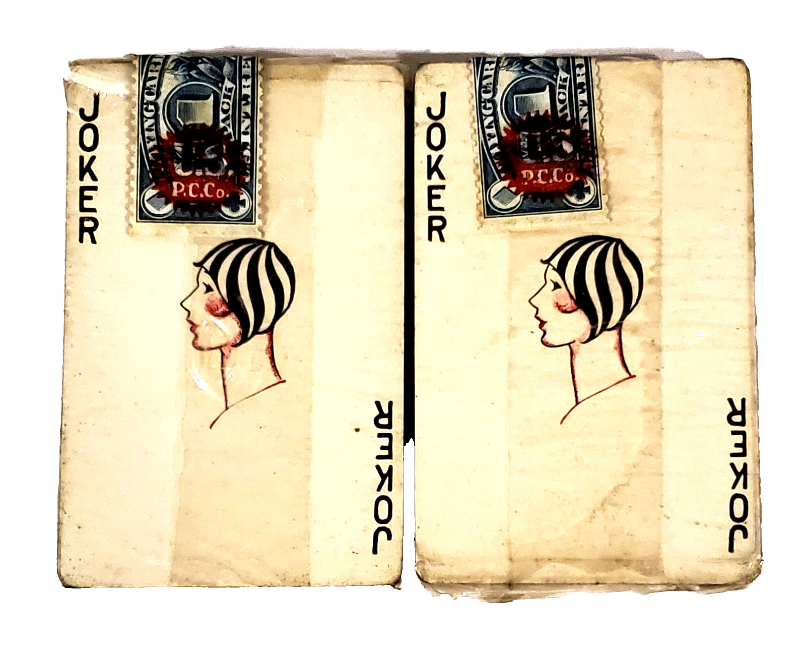 2 Vintage Decks Playing Cards Tax Stamp Sealed USPCC Art Deco Flapper Joker 1930