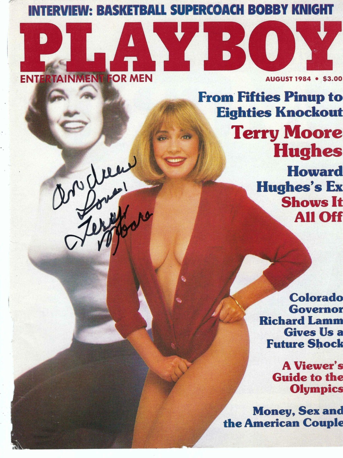 August 1984 Terry Moore Autographed Playboy Magazine Cover To Andrew