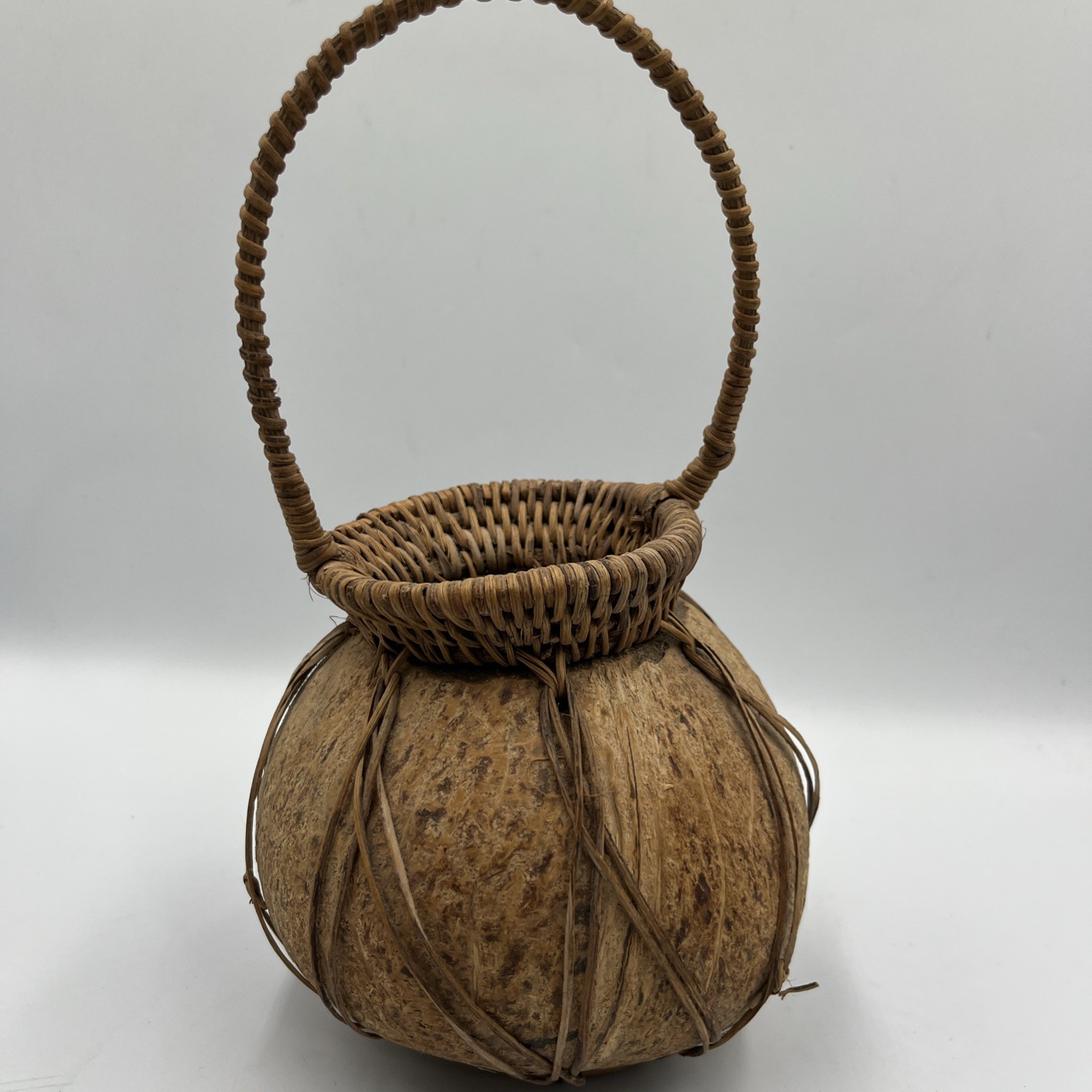 RARE Unique Vintage Real Coconut Basket Art Lot C