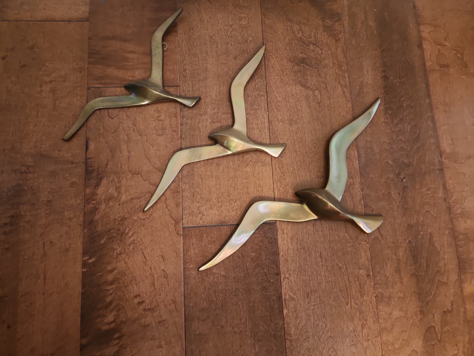 3 Vintage MCM Brass Wall Hanging Seagulls Flying Birds