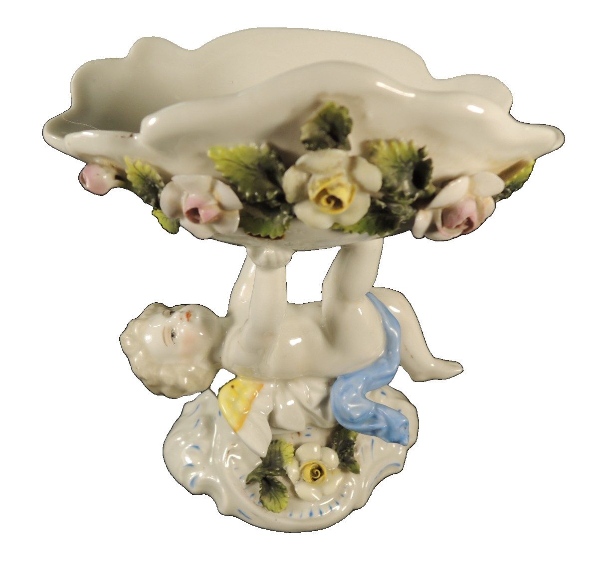 Antique Conta & Böhme Porcelain Cherub Bowl–Handcrafted Flowers–19th c. Germany