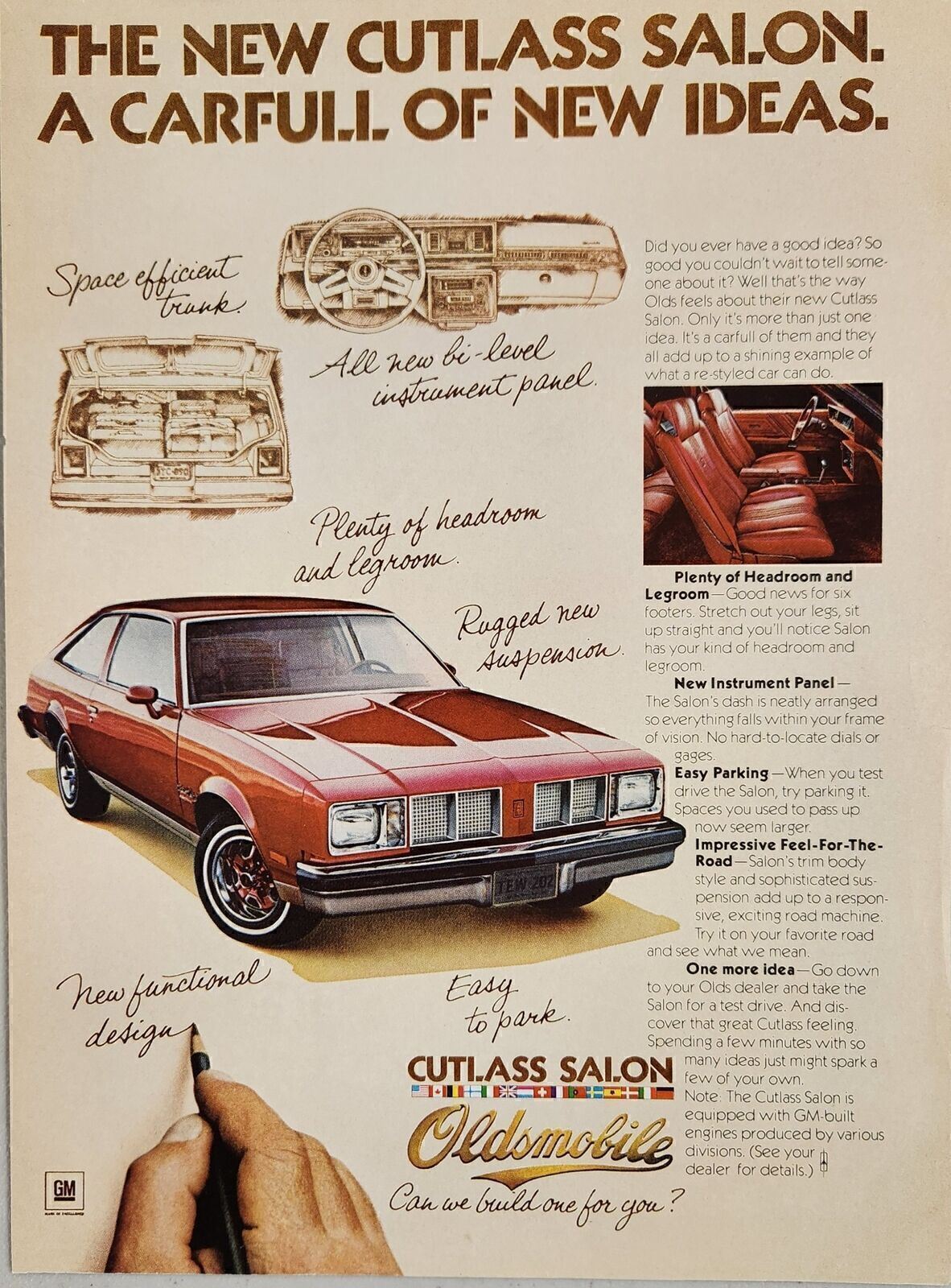 1977 Print Ad Oldsmobile Cutlass Salon 2-Door Cars Olds Carfull of New Ideas