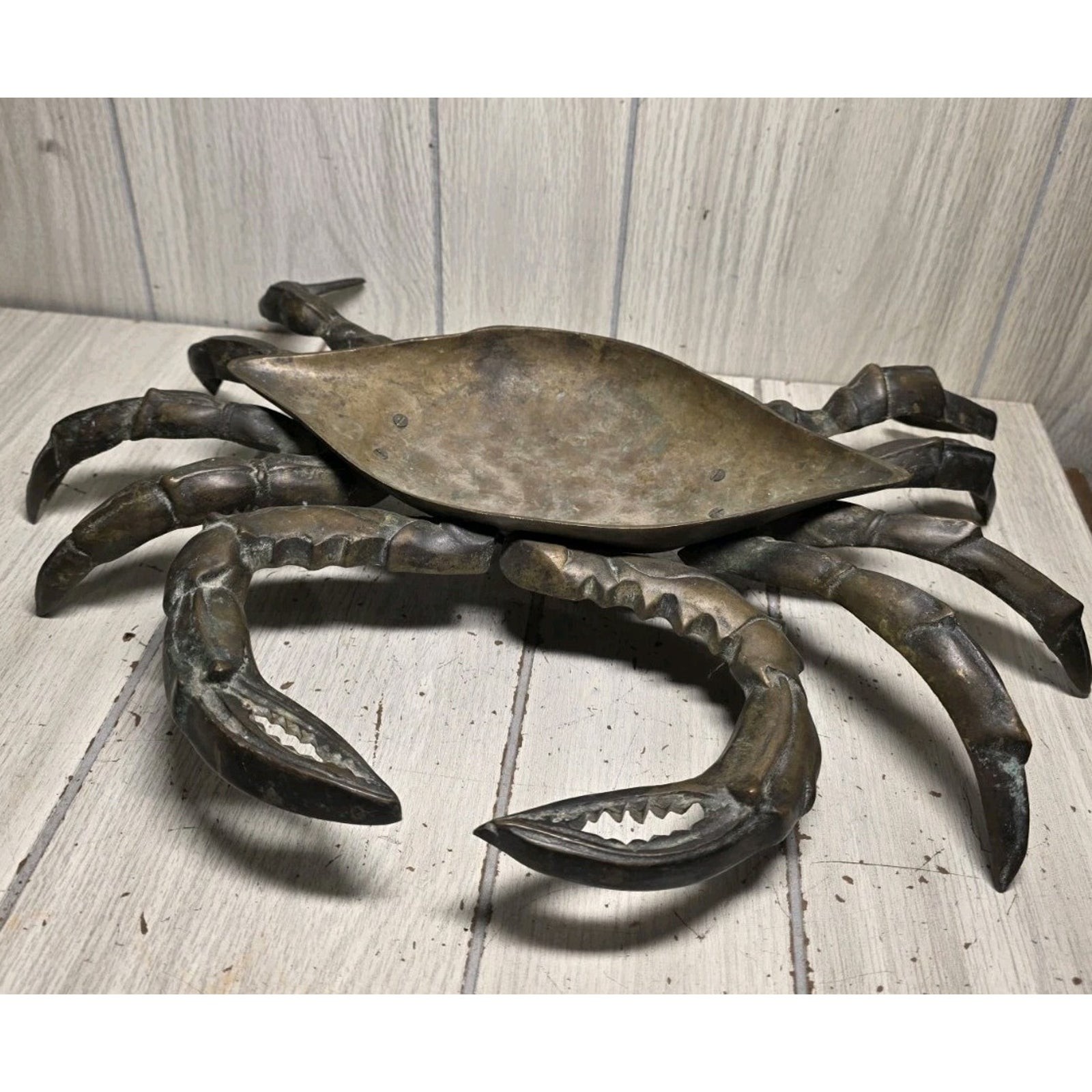 Vtg Solid Brass Articulated Crab Dish Large Trinket Dish Fruit Bowl 18 Vtg Solid Brass Articulated Crab Dish Large Trinket Dish Fruit Bowl 18