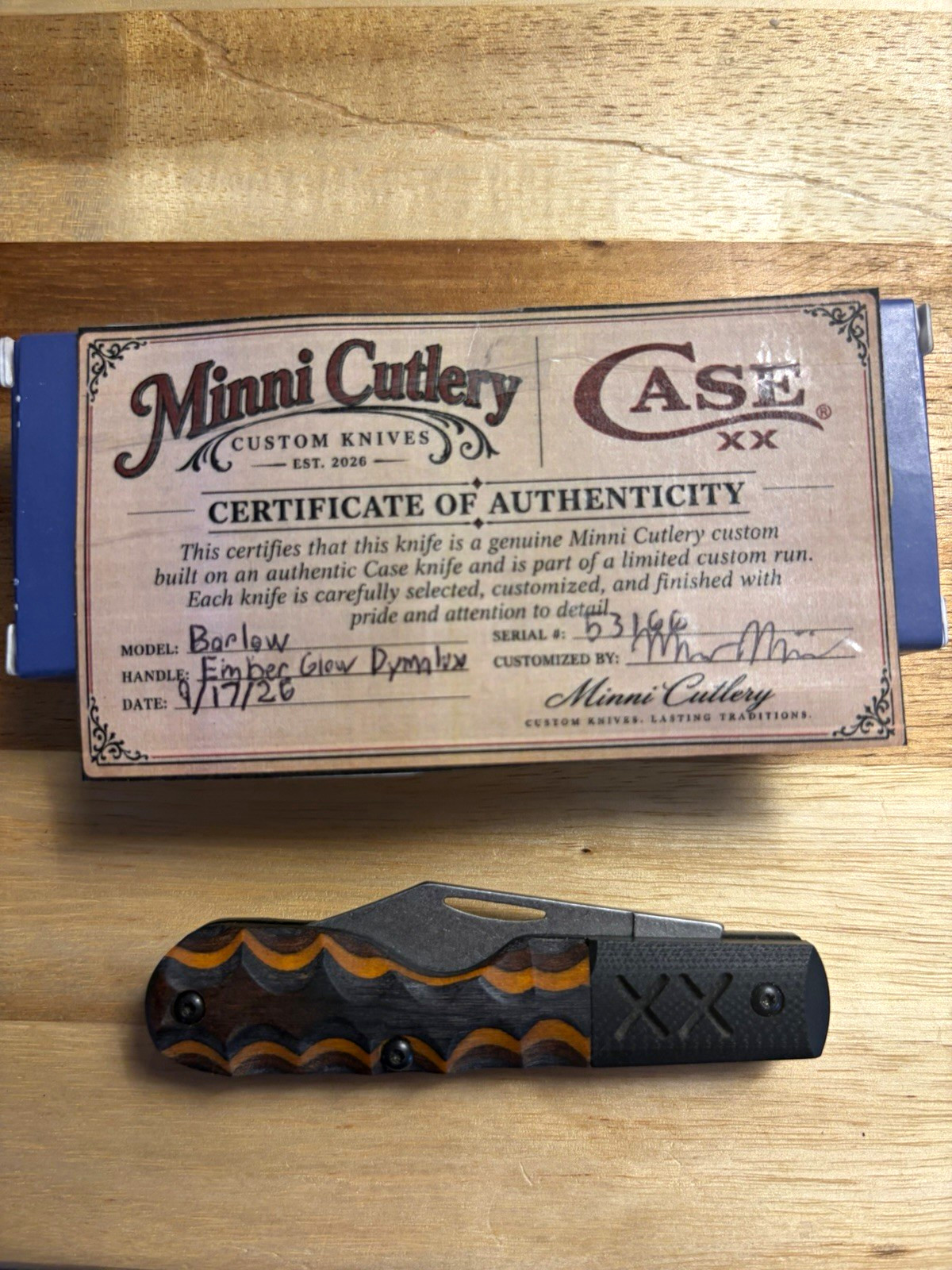 CASE XX CUSTOM Barlow. Hand filed and jigged by Minni Cutlery.