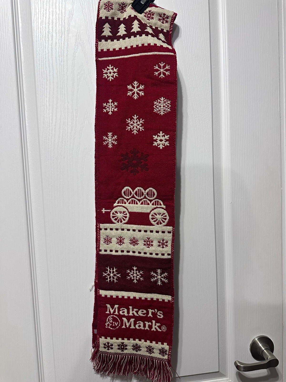 Maker\'s Mark Red & White Snowflake Fringe Scarf Distillery Advertising