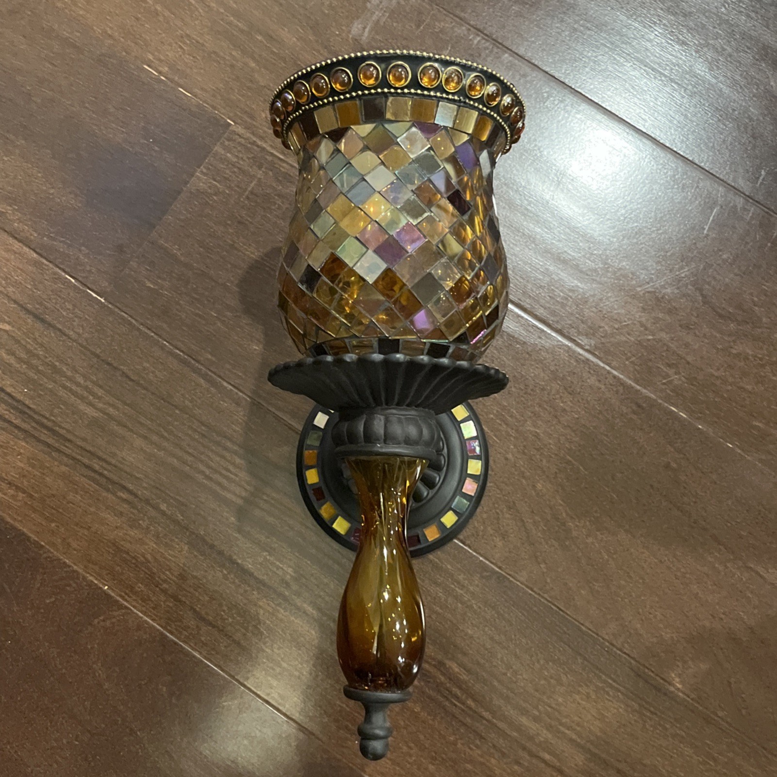 Party Lite Global Fusion Mosaic Amber Glass Peglite Single Votive Wall Sconce