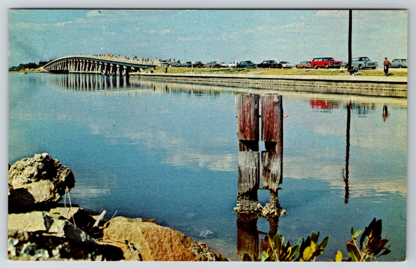 c1960s Bridge At El Jobean Florida Fisherman Vintage Postcard