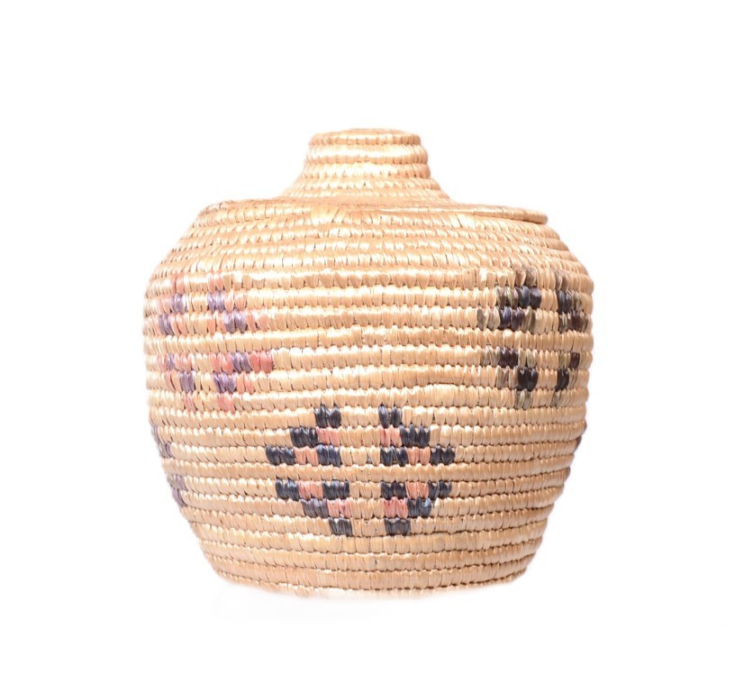 Yupik Lidded Market Basket By Mary Peruskia Mid 20th Century  4.75