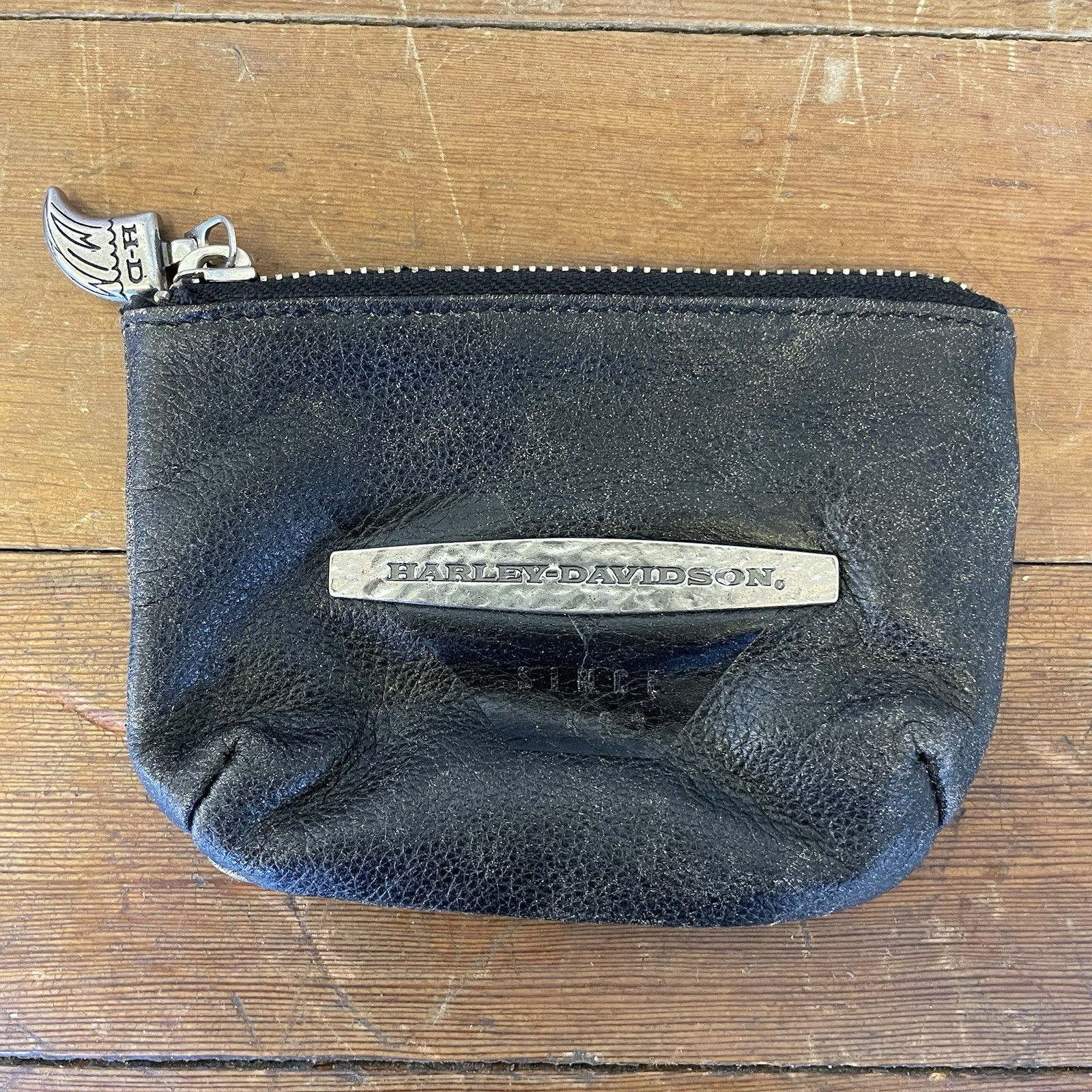 Vintage Harley-Davidson Leather Coin Purse H-D Claw Zipper An American Legend
