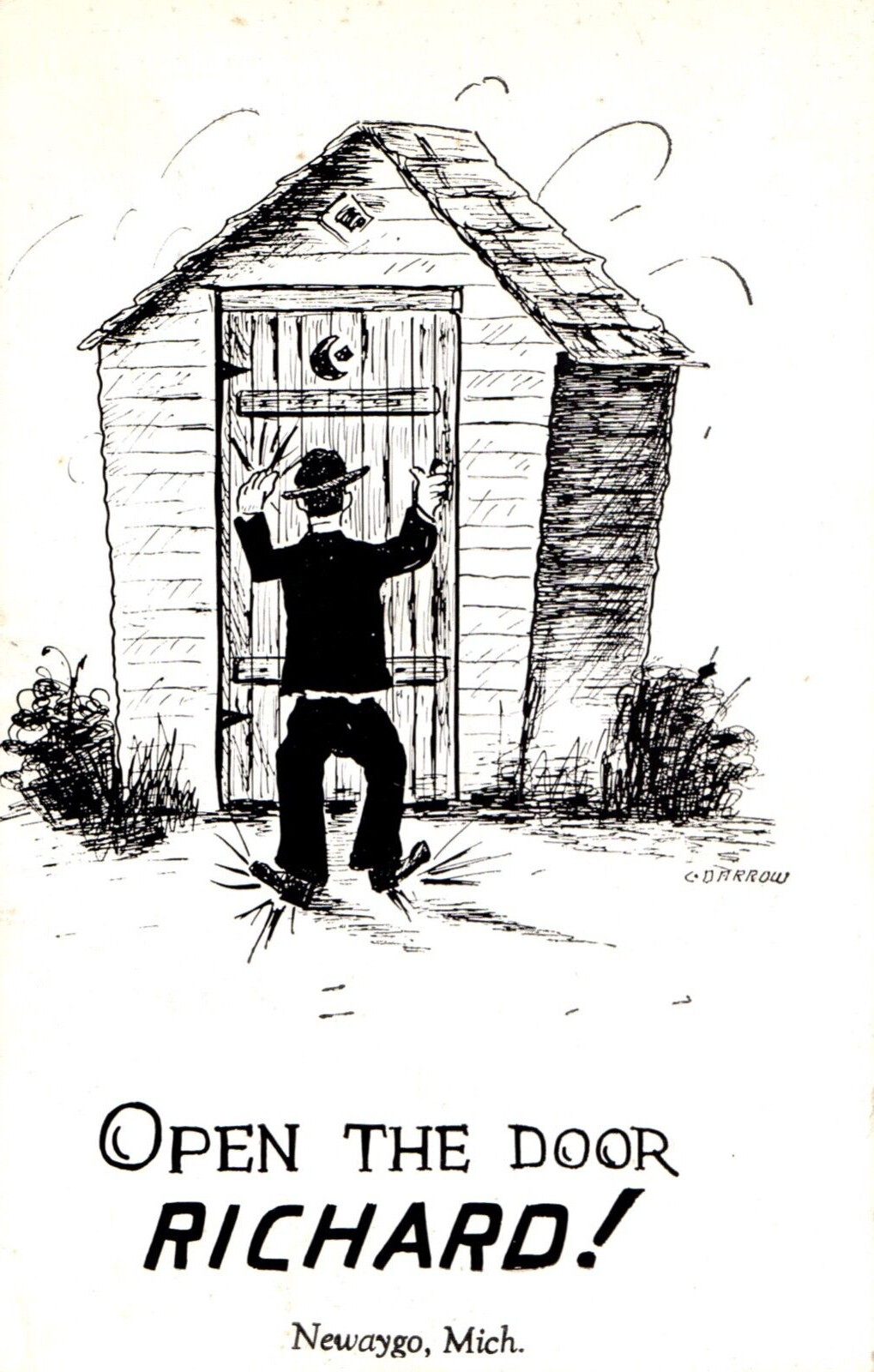Vintage Open The Door Richard Outhouse Unposted Postcard