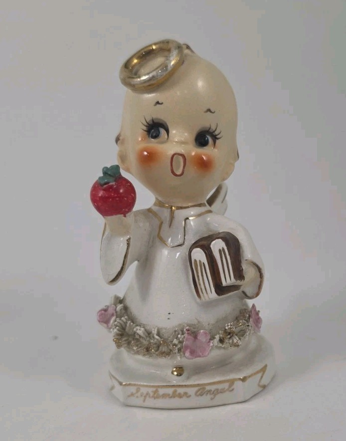 Vtg TMJ September Kewpie Angel Holding Apple And Books Figurine Japan