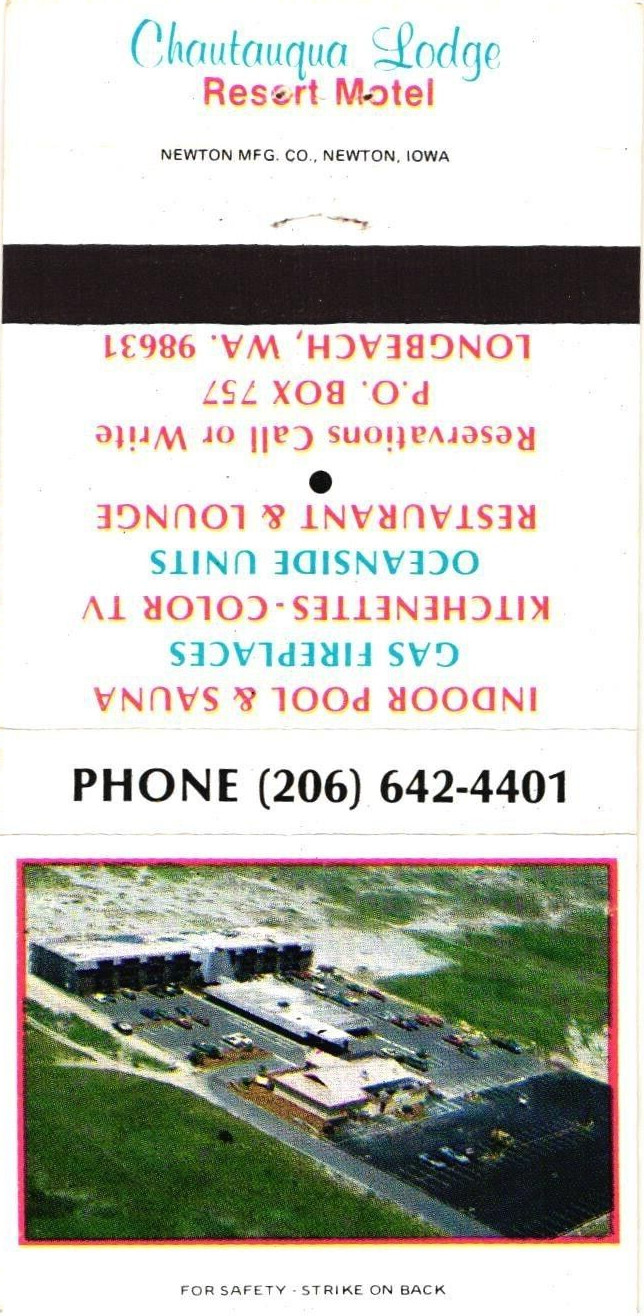 Chautauqua Lodge Long Beach WA Vintage Matchbook Cover 1960s-70s Chautauqua Lodge Long Beach WA Vintage Matchbook Cover 1960s-70s