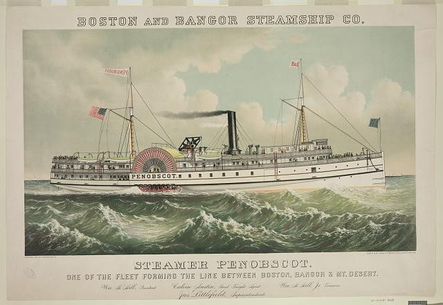 Photo:Boston Bangor Mt Desert Penobscot Steamer Ship 1883 Currier Ives