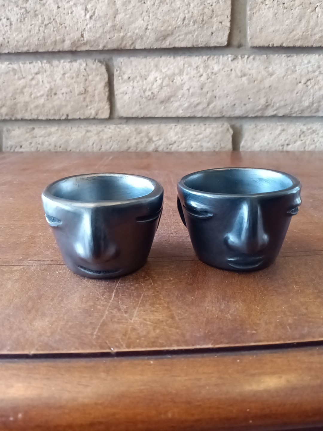 Vintage Blue Corn Pottery Black Native Small Face Cup Lot Of 2 Vintage Blue Corn Pottery Black Native Small Face Cup Lot Of 2