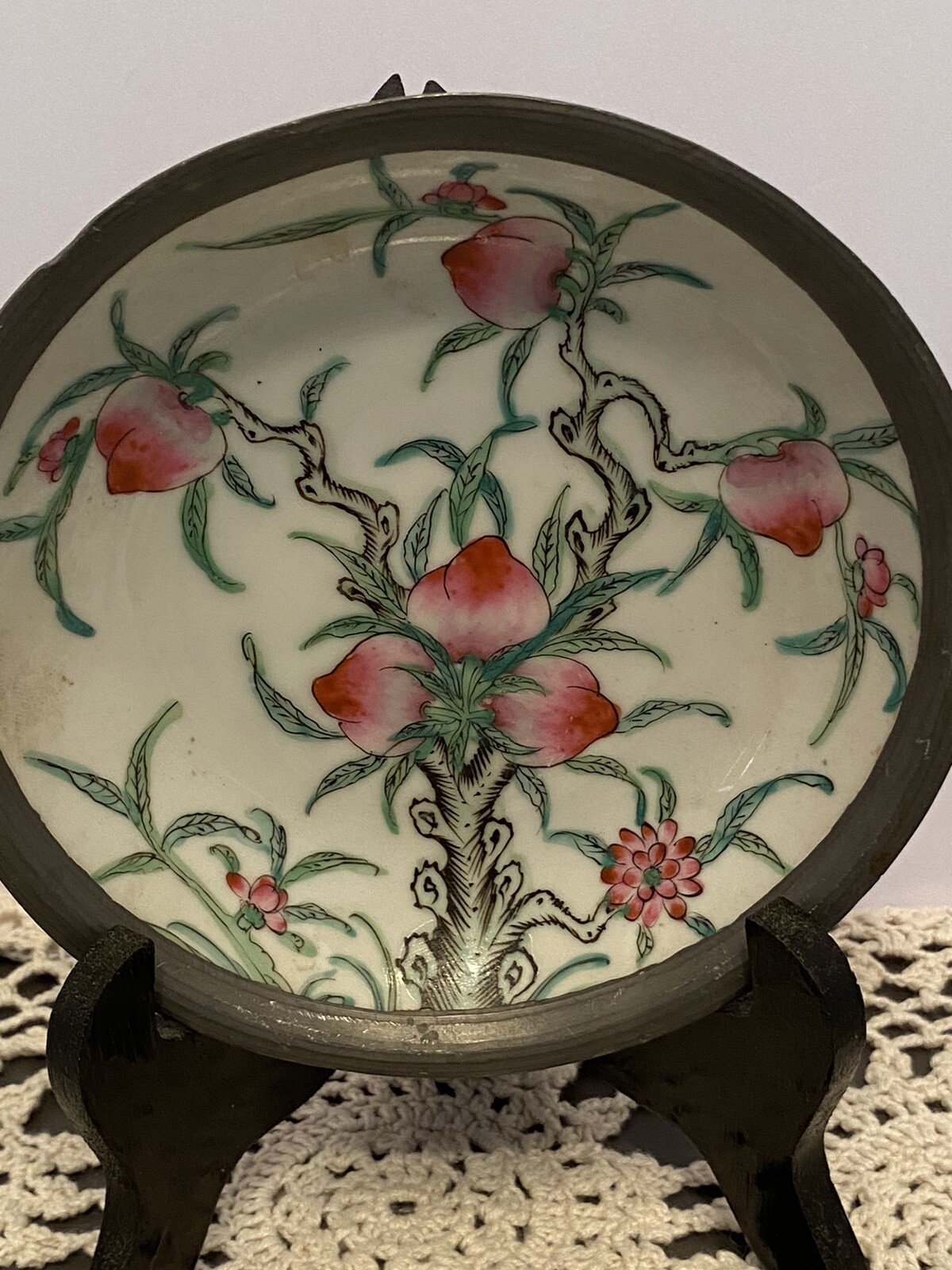 Vintage Japanese Porcelain Ware Hand Painted In Japan, Pewter Encased Bowl. Vintage Japanese Porcelain Ware Hand Painted In Japan, Pewter Encased Bowl.
