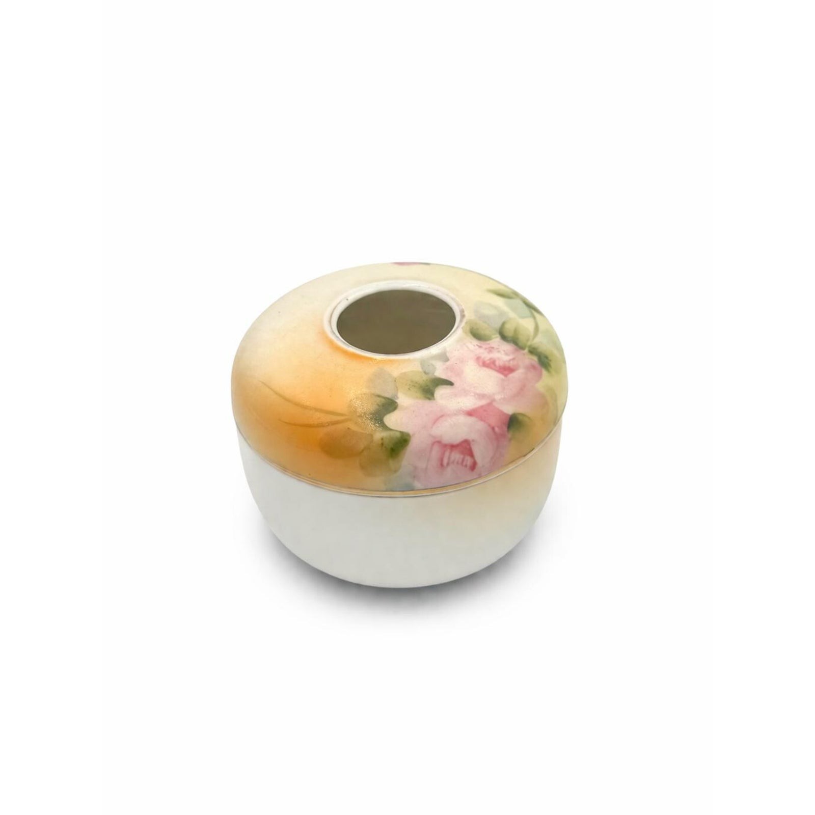Antique Hand Painted Nippon Hair Receiver Victorian Vanity Jar with Rising Sun