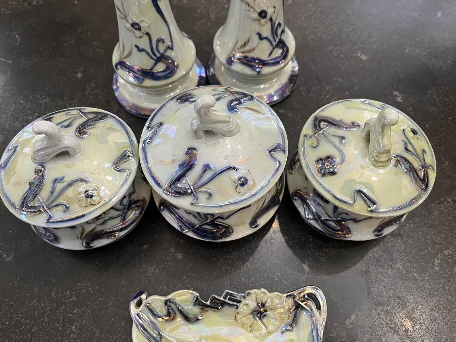 RARE Hand Painted Asian Porcelain 6 Piece Set Antique It Is  Gorgeous 