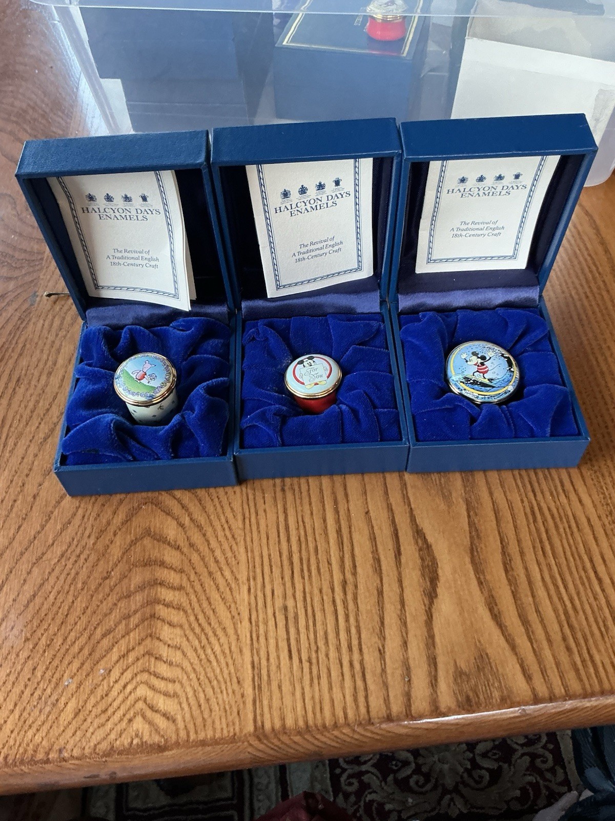 Lot of 3 Halcyon Days Enamels Micky Mouse & Pigey In Original Boxes England Lot of 3 Halcyon Days Enamels Micky Mouse & Pigey In Original Boxes England