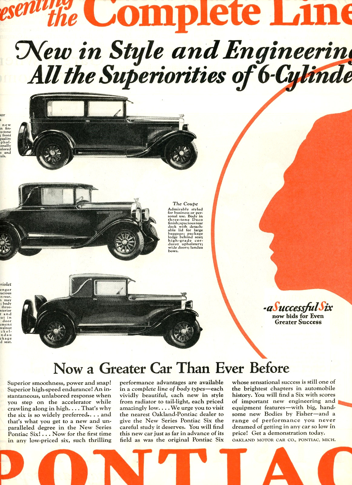 1928 Original Pontiac 2 Page Ad. Full Line. 6 Models Displayed. 4-Wheel Brakes