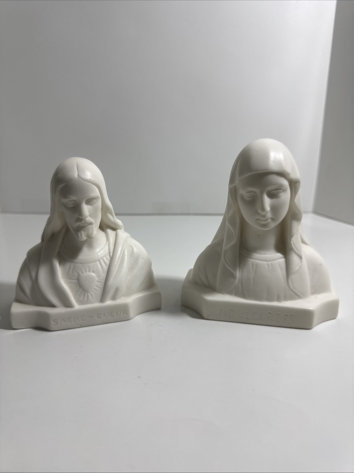 Vintage France Chalkware Jesus & Lady Of Lourdes Bust By CH. Maillard Rare Vintage France Chalkware Jesus & Lady Of Lourdes Bust By CH. Maillard Rare