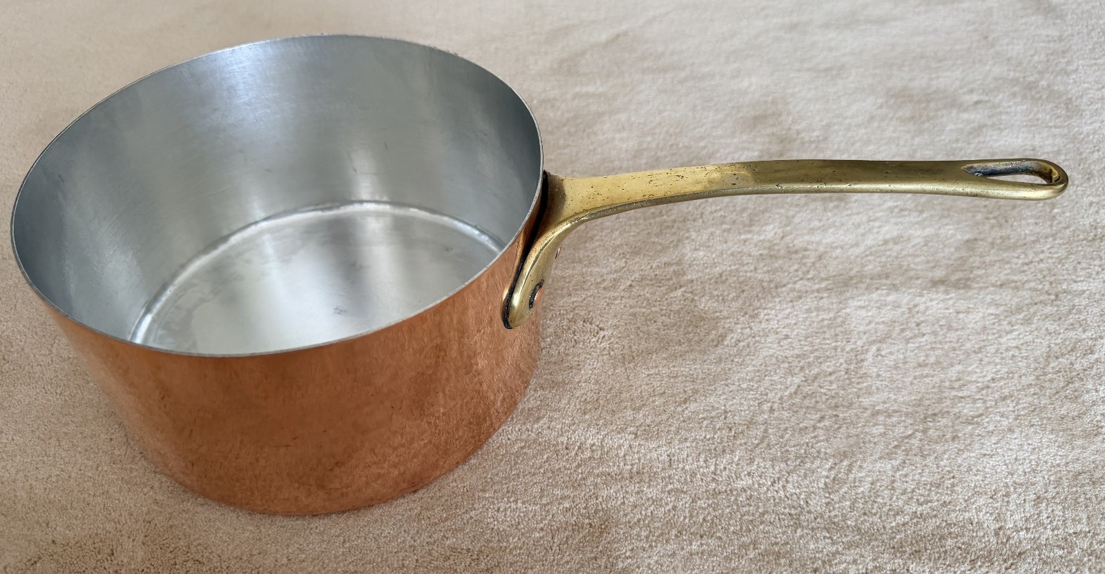 Vintage French Copper Saucepan Pan Hammered With Dovetail Joint-8