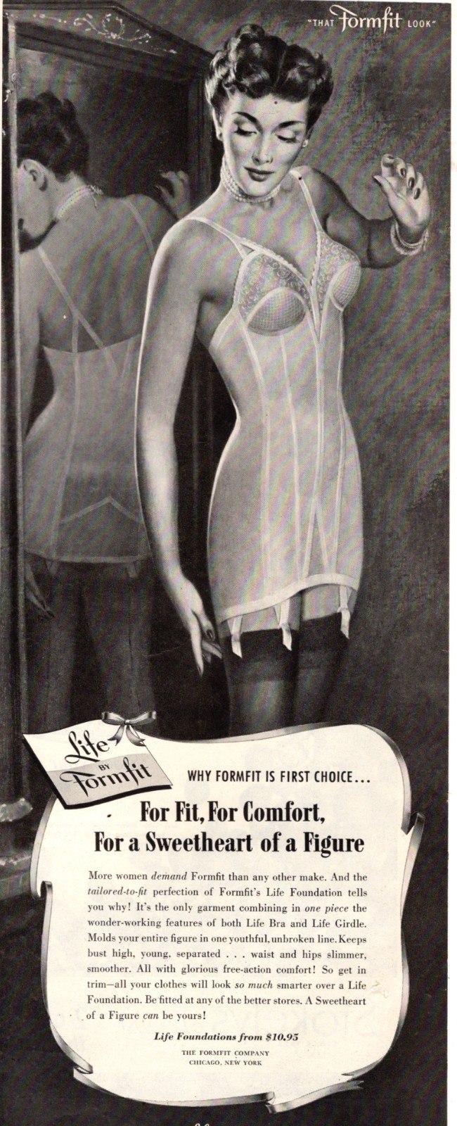 1951 vintage Lingerie Ad LIFE of FORMFIT BRA and GIRDLE Pinup Style Art 092026