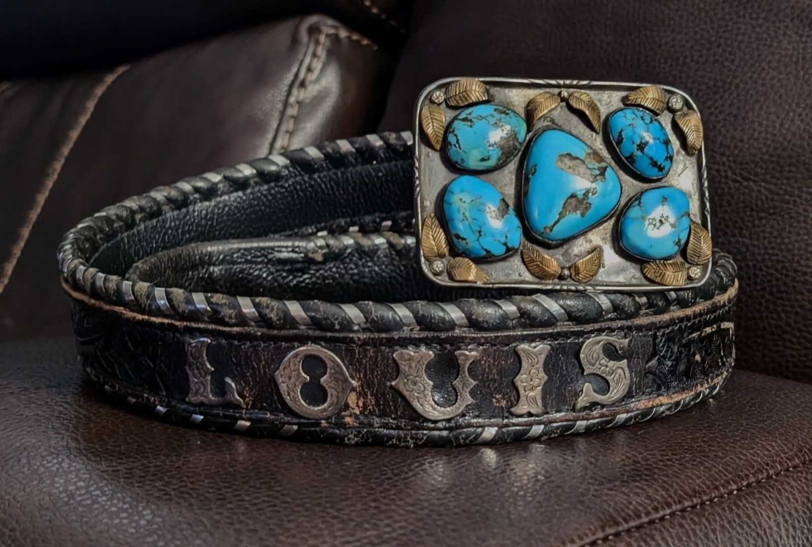 Vintage Kewa Silver And Turquoise Rodeo Belt