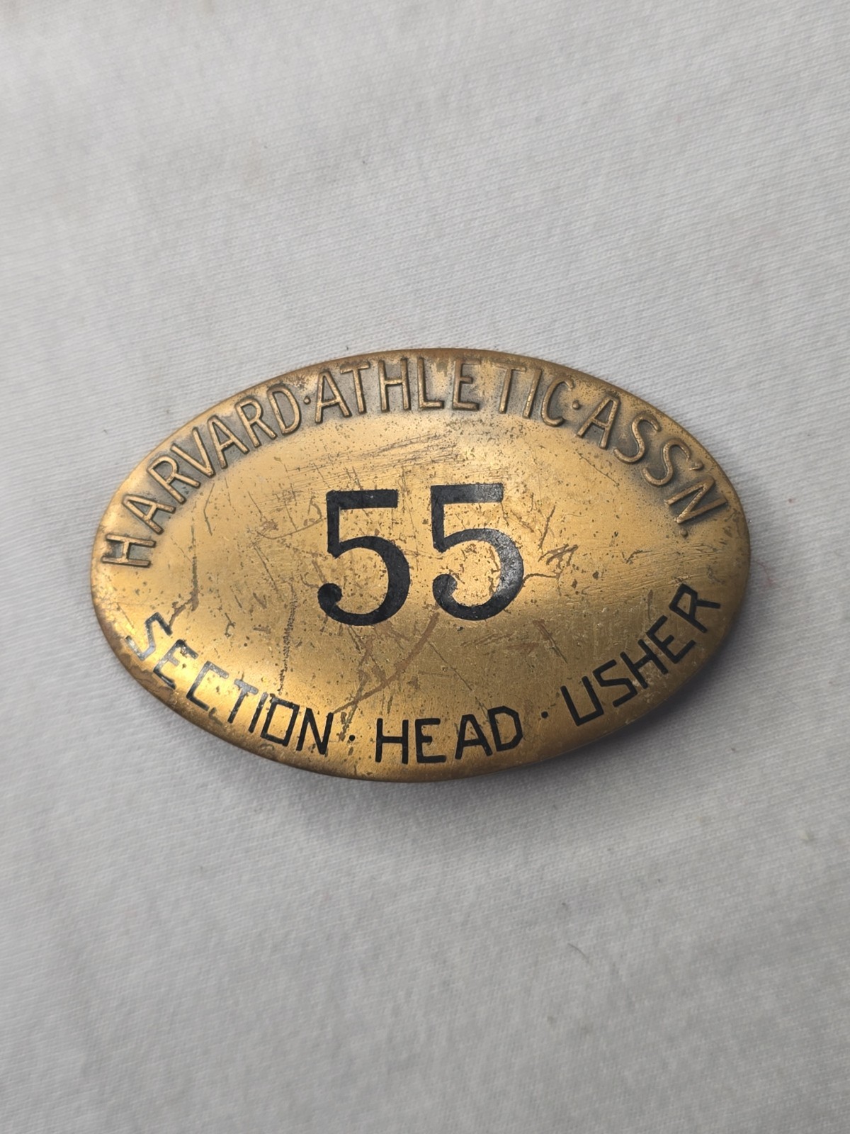 RARE 1920s VINTAGE HARVARD UNIVERSITY BRASS  EMPLOYEE ID BADGE PIN - ATHLETICS 