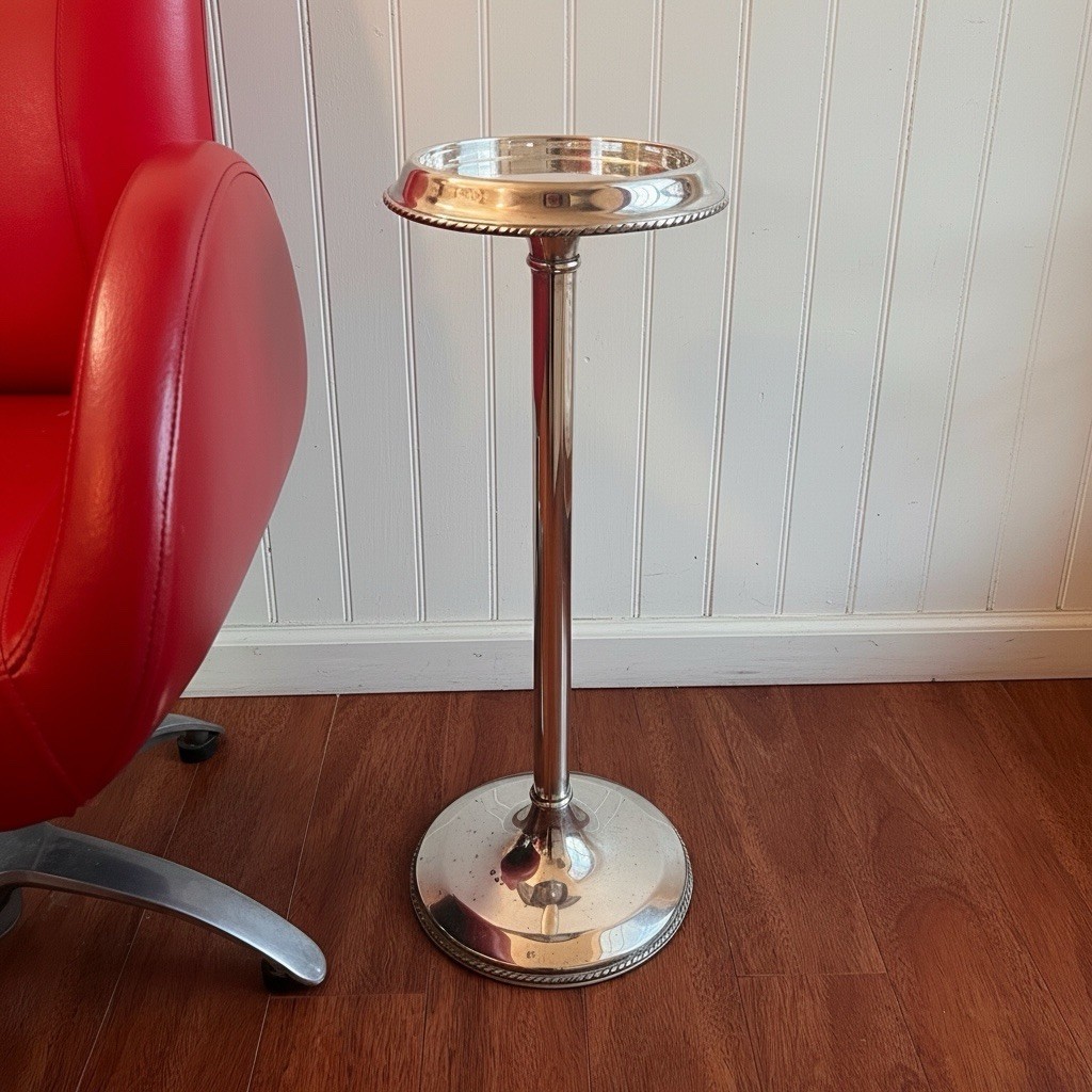 Vintage Silver Plated Mid Century Drink Table Smoking Stand Ashtray Pedestal Vintage Silver Plated Mid Century Drink Table Smoking Stand Ashtray Pedestal
