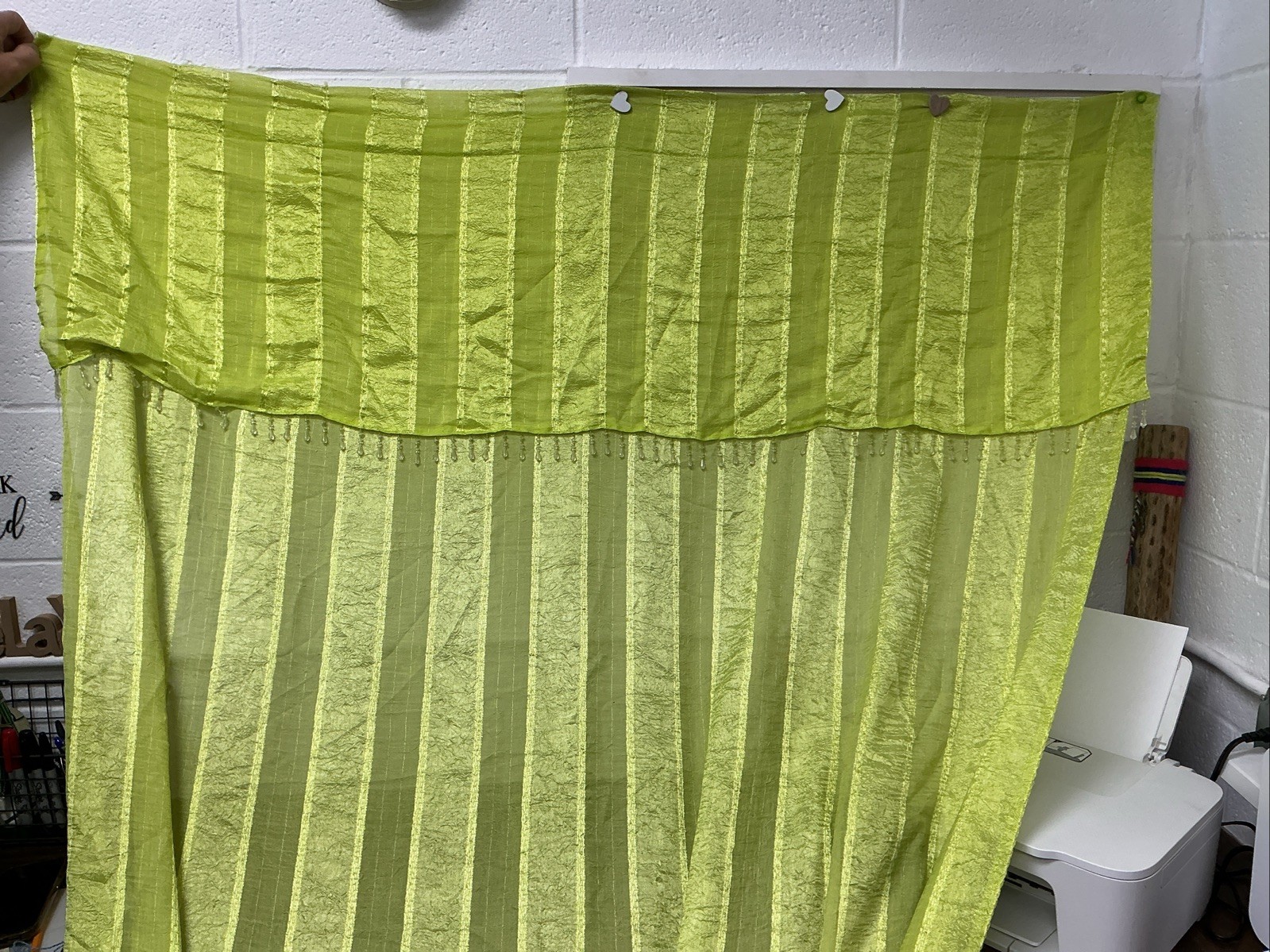 Lime Green Sheer 2 Large Panels Great Condition With Beads 85” Lime Green Sheer 2 Large Panels Great Condition With Beads 85”