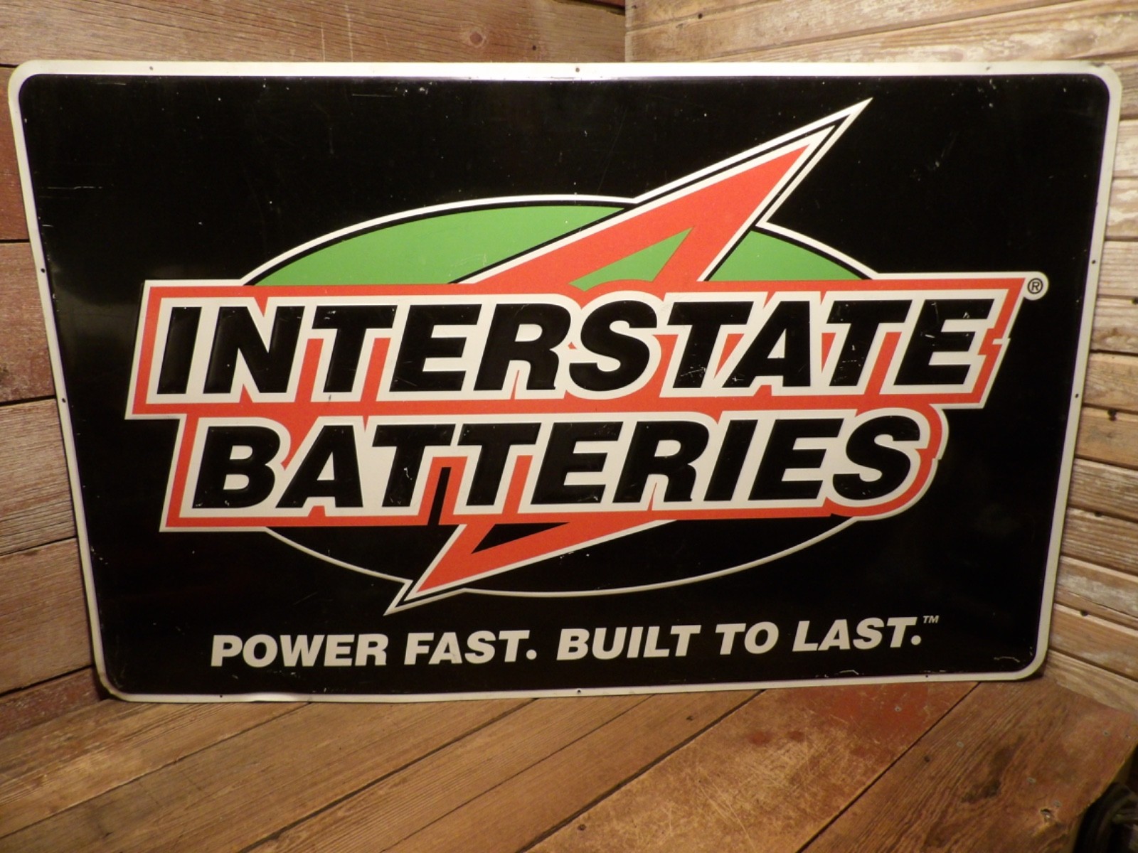 Vintage Aluminum Embossed Interstate Batteries Sign 48 Vintage Aluminum Embossed Interstate Batteries Sign 48