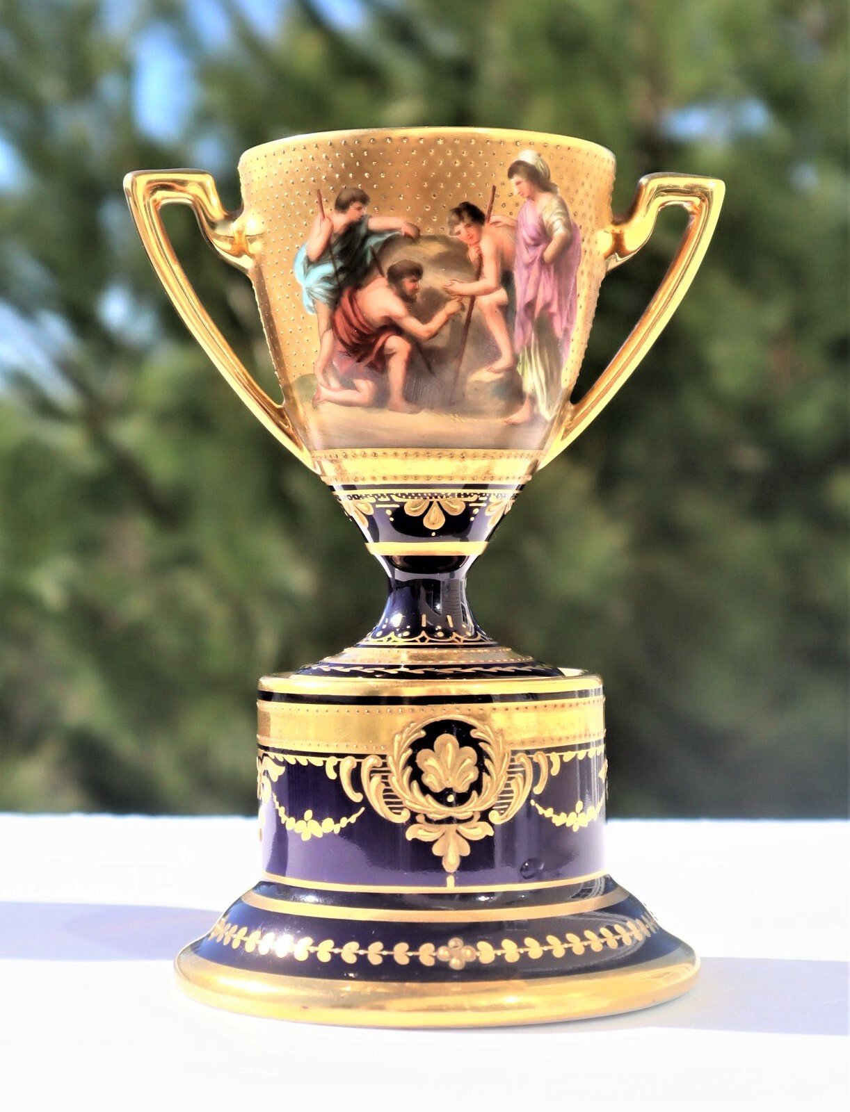 Rare (Fine Quality) 1880s Royal Vienna Pedestal Trophy Vase w/ 24k Gold Accents Rare (Fine Quality) 1880s Royal Vienna Pedestal Trophy Vase w/ 24k Gold Accents
