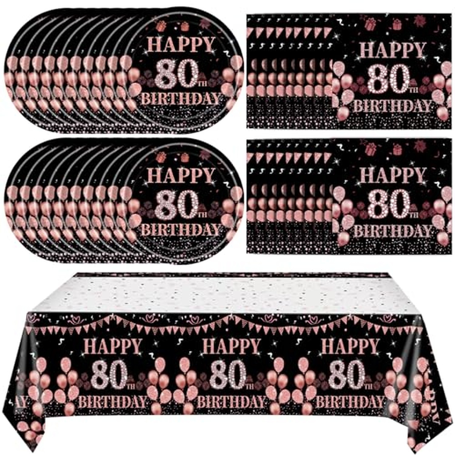 41Pcs 80th Birthday Decorations for Women, Vintage 80 Birthday Black and Rose...