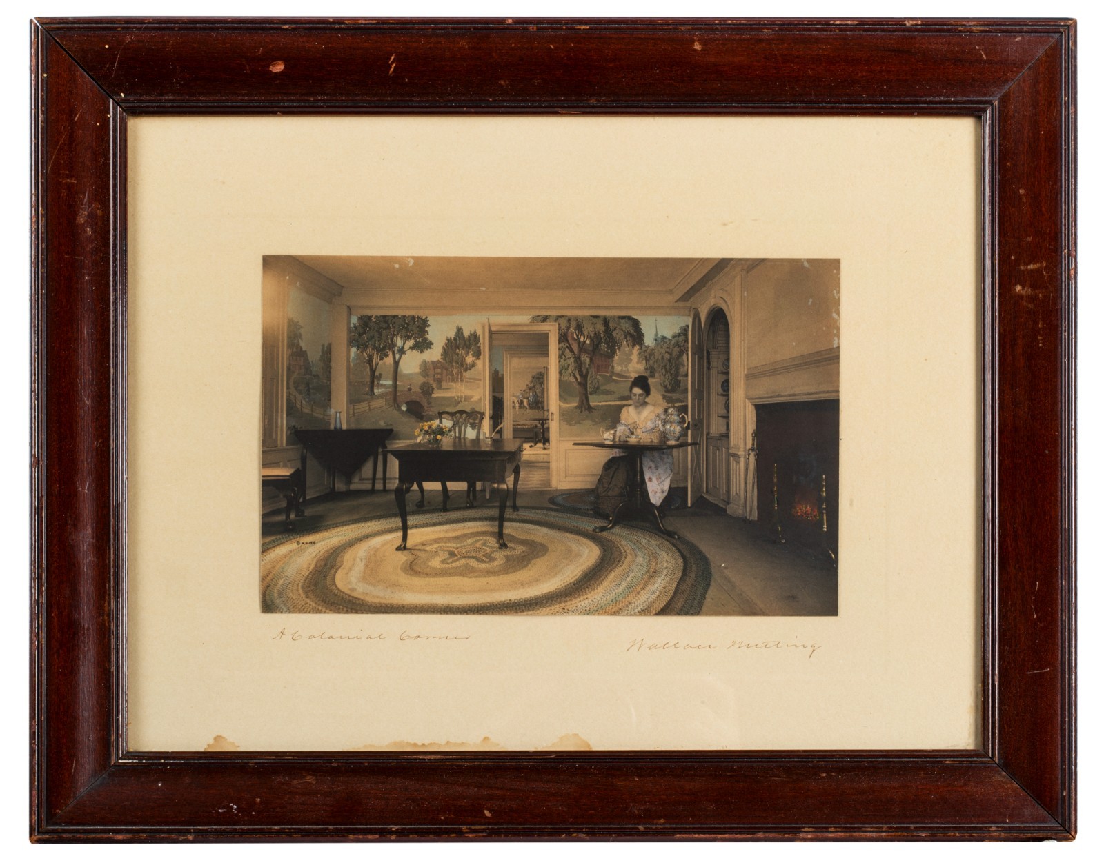 Antique Wallace Nutting Hand Tinted Photograph, A Colonial Home, Interior Antique Wallace Nutting Hand Tinted Photograph, A Colonial Home, Interior