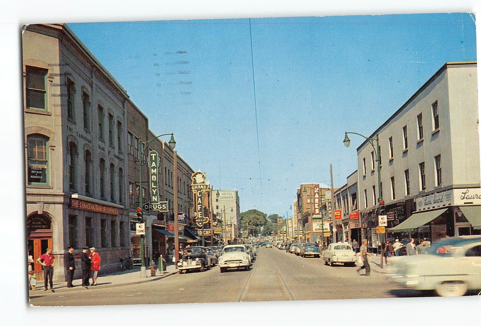 Oshawa Ontario Canada Postcard 1961 King St. Looking East Parked Autos