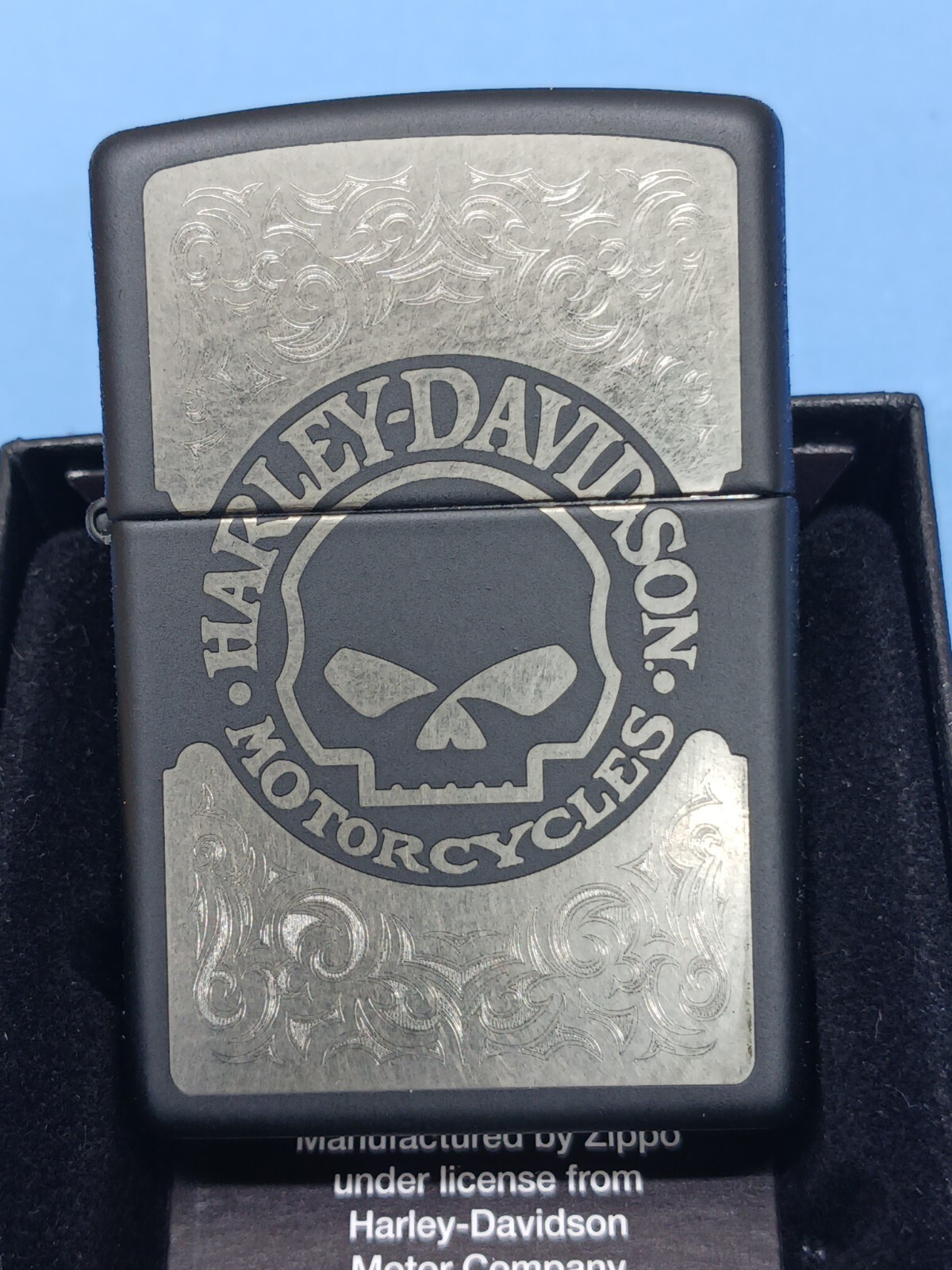 Zippo Laser-Etched Harley Davidson Skull Black Matte 29291 Zippo Laser-Etched Harley Davidson Skull Black Matte 29291