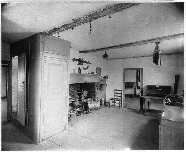 Photo:Adams Cottage Quincy MA c1897 Kitchen Interior Shelf Fireplace