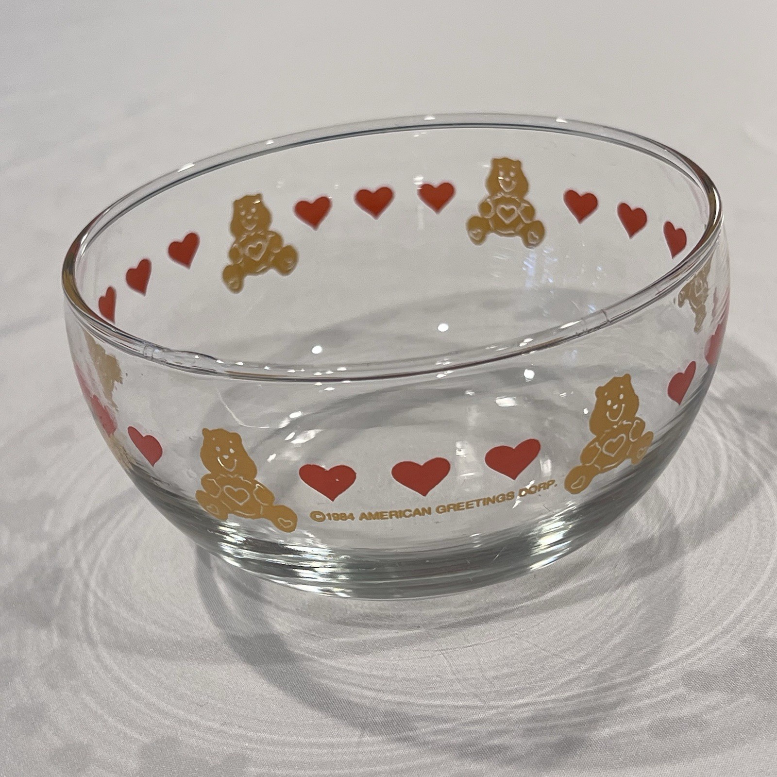 Vintage 1984 Care Bears Glass Bowl American Greetings Red Hearts Made in Canada￼