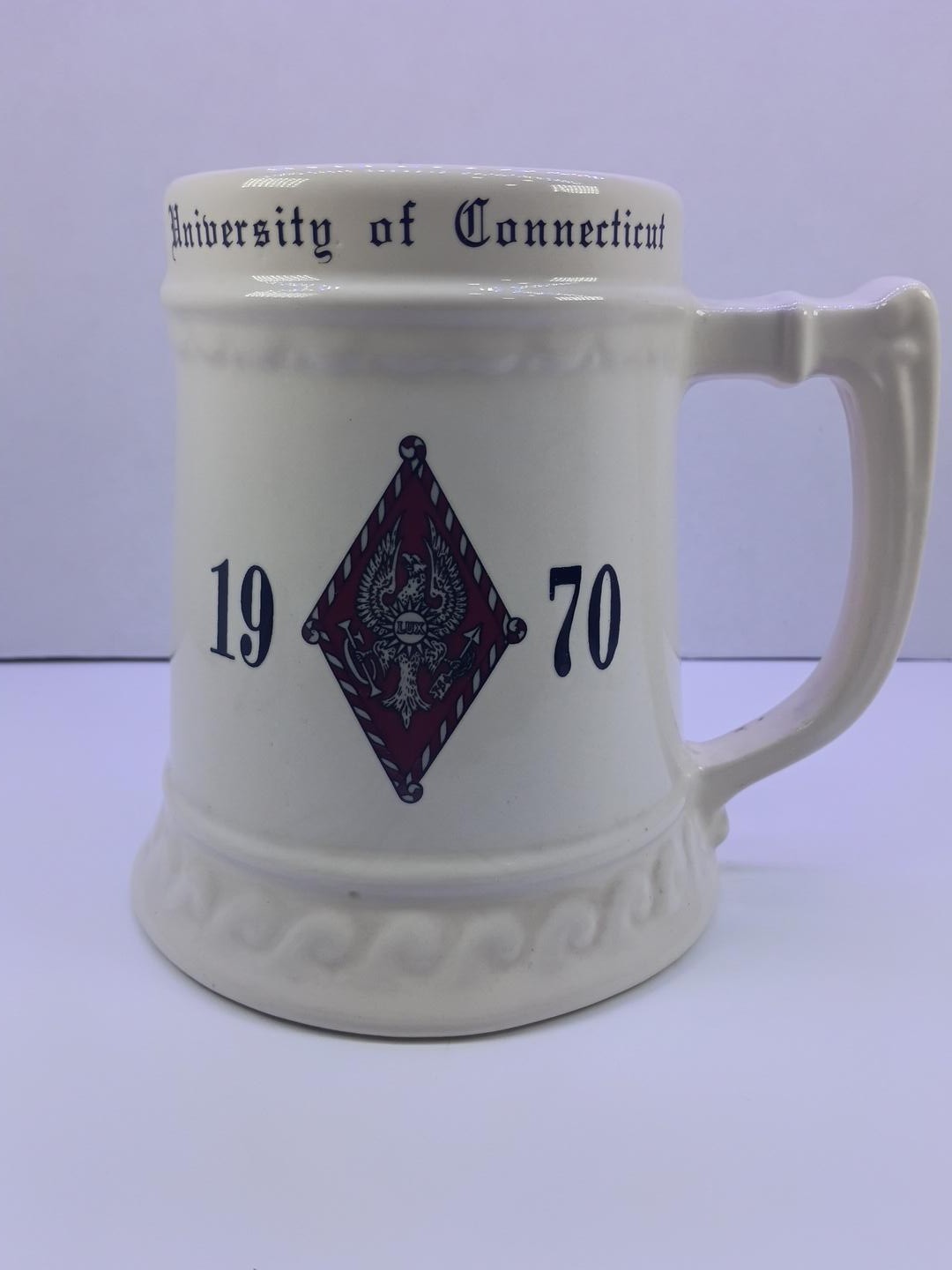 Vintage 1969 University of Connecticut Ceramic Beer Stein Mug UCONN Crest