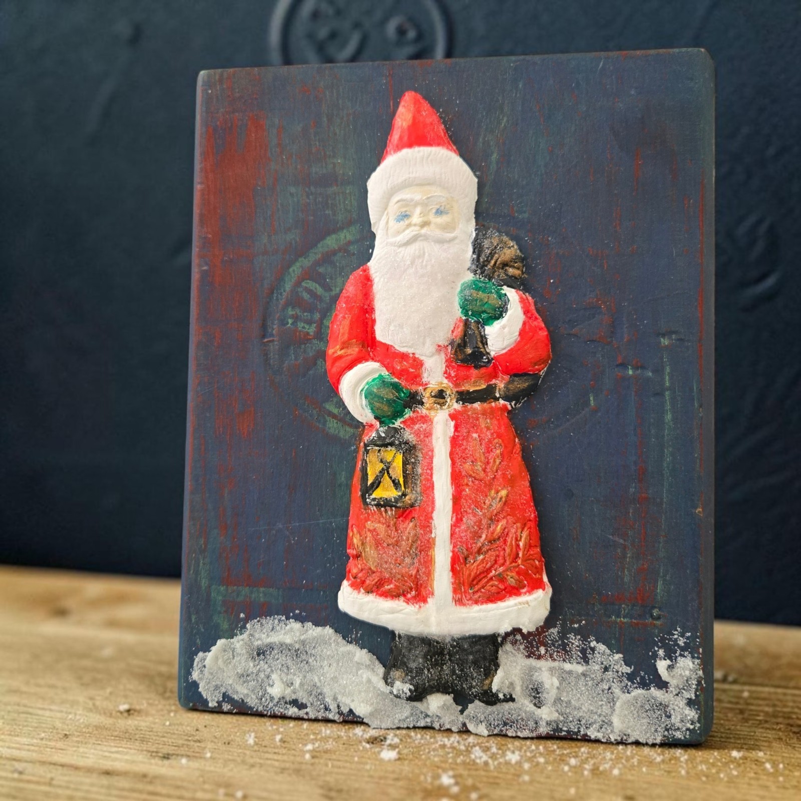 Handmade Christmas 3D Santa on Painted Wooden Cigar Box Decor Gifts