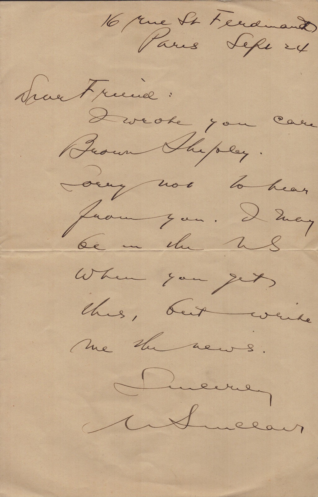 UPTON SINCLAIR - AUTOGRAPH LETTER SIGNED 9/24