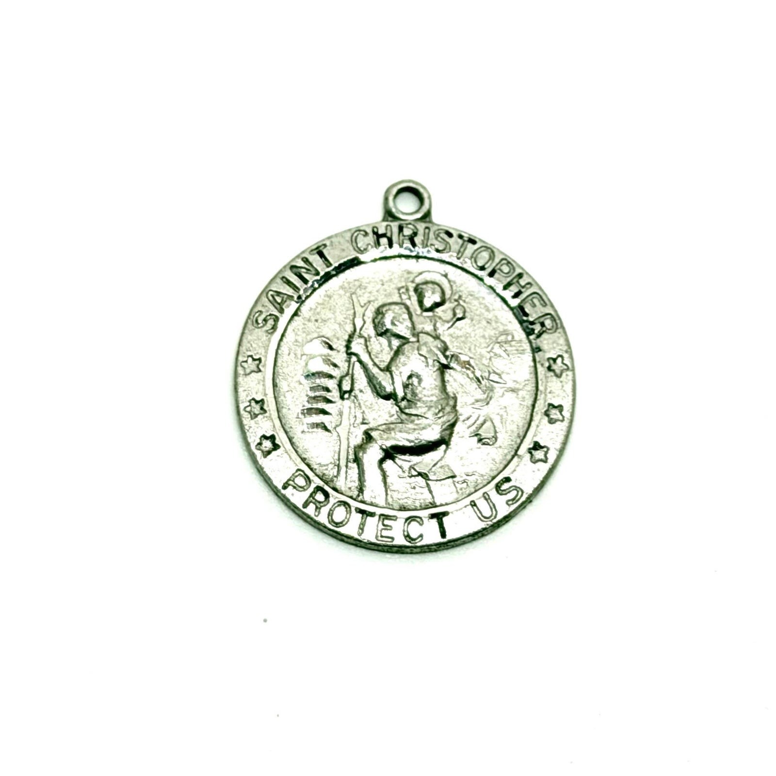 Vintage Sterling Silver Saint Christopher Protect Us Religious Medal