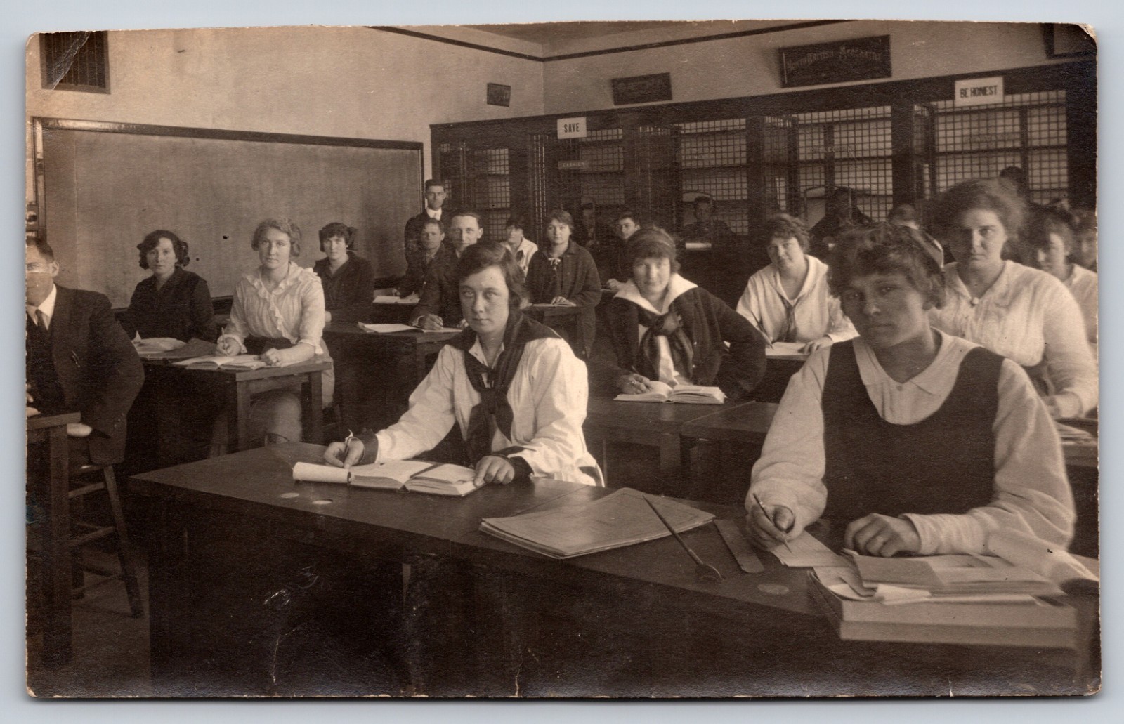 Ca.1916 Falls Township High School Bookkeeping Class Students in Classroom RPPC
