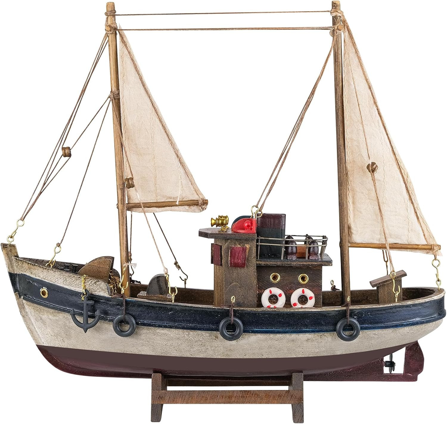 SAILINGSTORY Wooden Fishing Boat Model Ship Sailboat Decor 12\