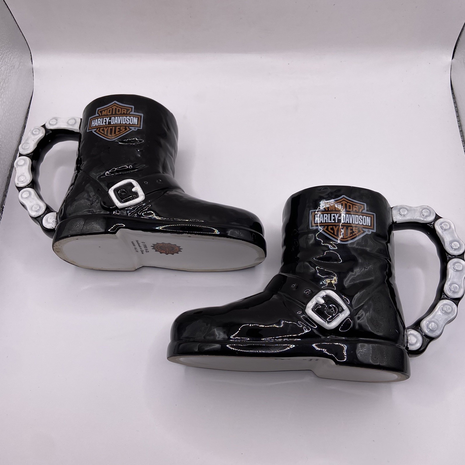 Set of Harley-Davidson Black Chain Boot Stein Mug 1998