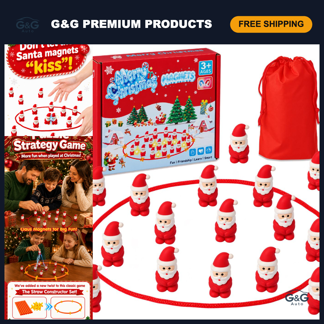Magnetic Christmas Game Set with 20 Santa Claus Figures & String - Holiday Fun