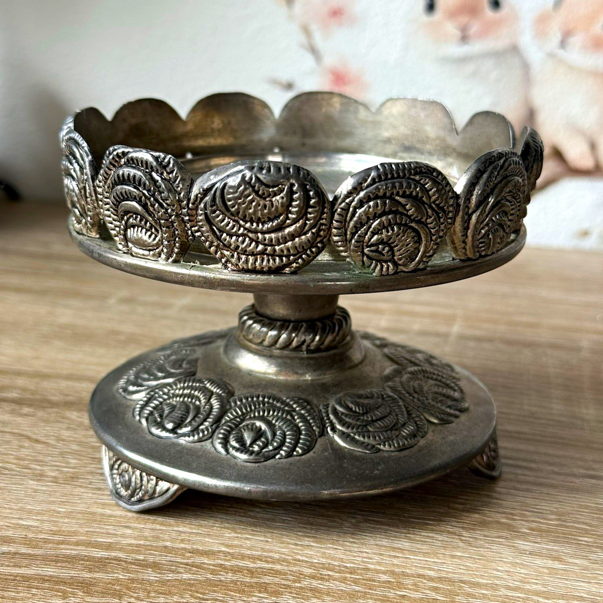 Elegance Silver Plate Pedestal Bowl with Scalloped Rim, 4 in Diameter