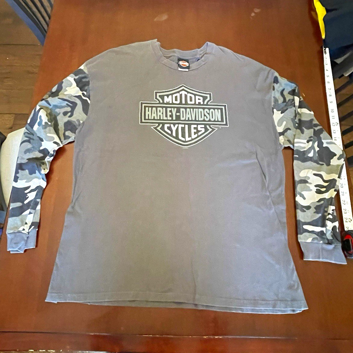Motor City Harley Davidson Long Sleeve Shirt 3XL Camo Sleeves Engine V-Twin Gray
