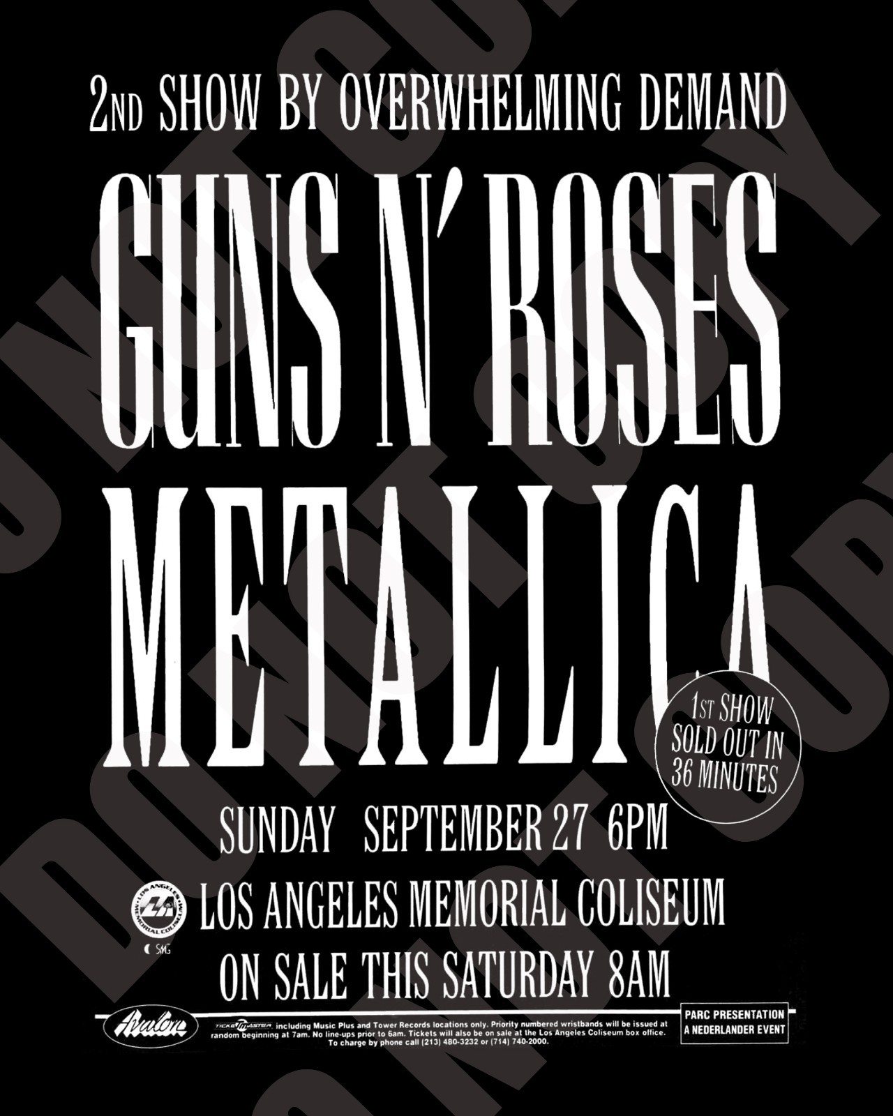 1992 Guns N\' Roses Metallica Concert Memorial Coliseum Los Angeles Ad 8x10 Photo