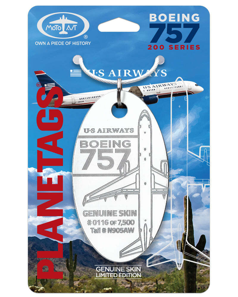 US Airways Boeing 757-200 Tail #N905AW Genuine Aluminum Plane Metal Skin Bag Tag
